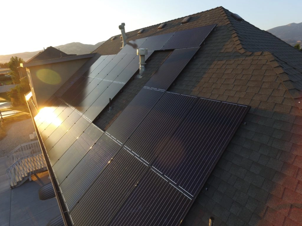 solar panels in sunset