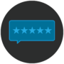 Dark grey icon with five stars in thought bubble