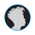 Young male silouette in dark grey circle icon