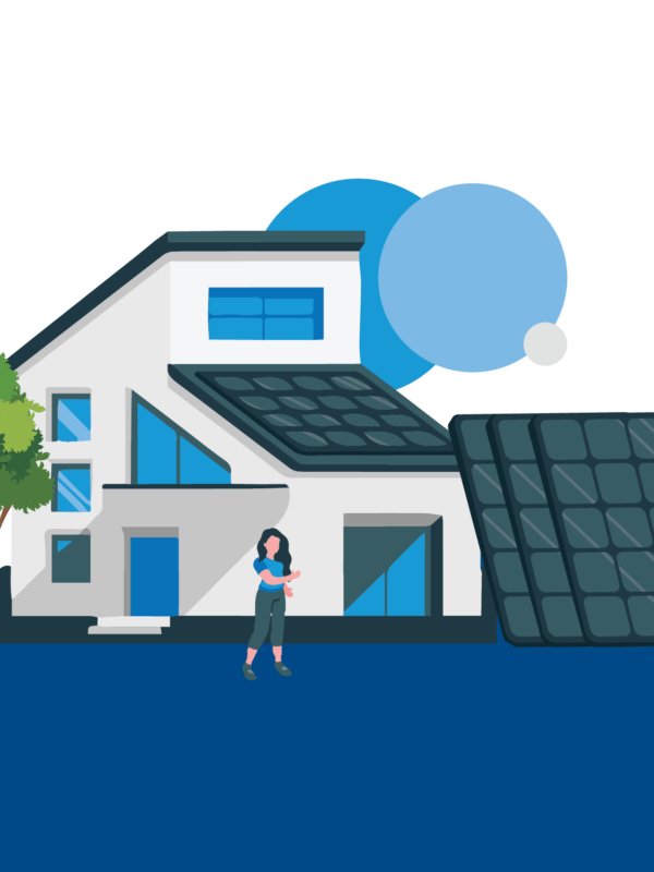 Modern house with solar panels illustration
