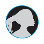 African American female with hair in a ponytail silhouette in dark grey circle icon