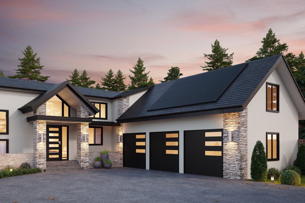 Multi-level house with neutral toned exterior and dark finishes