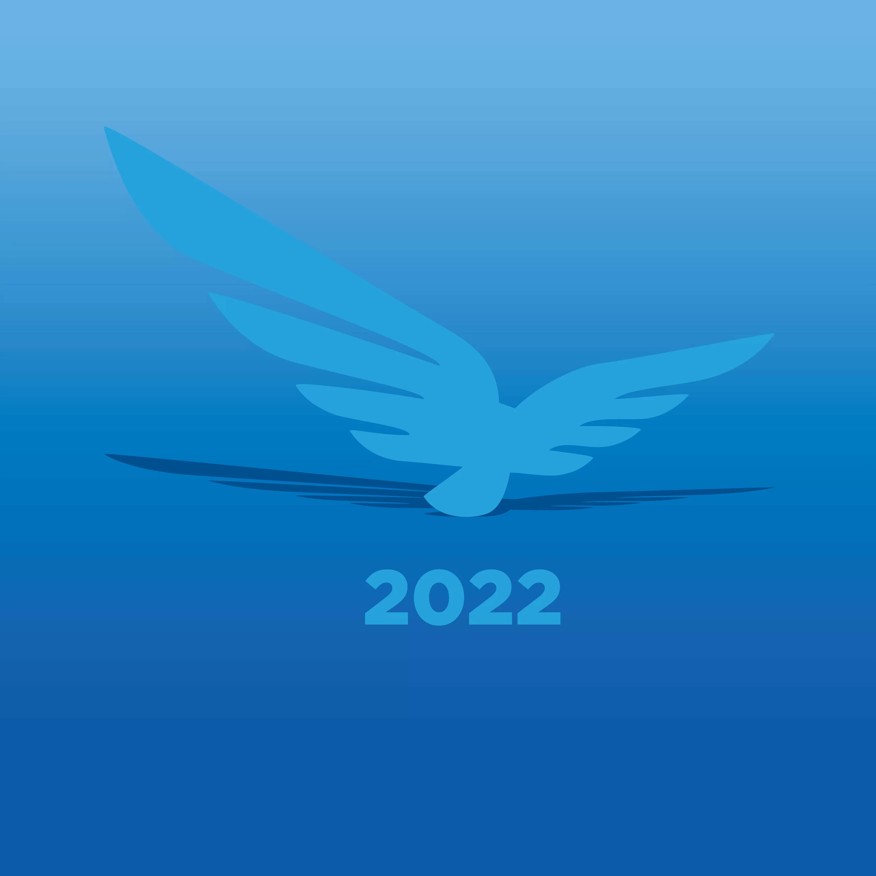 Blue Raven Solar icon with "2022" below in shades of blue