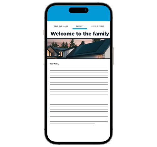 Smart phone mock-up featuring a Blue Raven Solar branded email preview