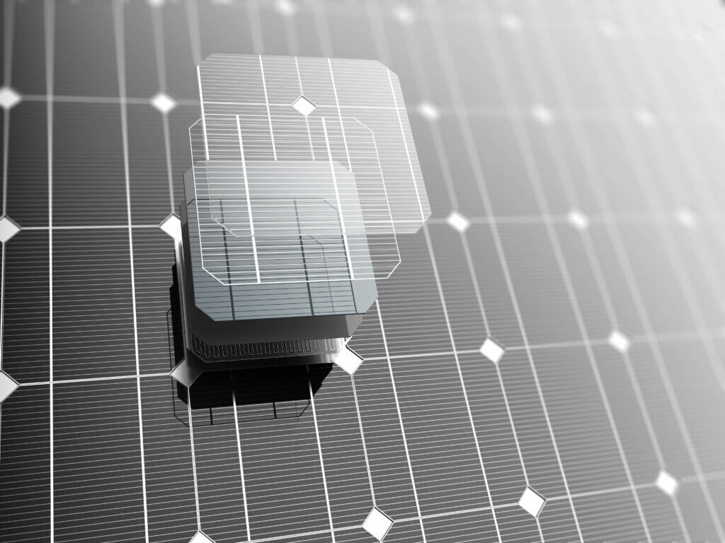 3-D image of a solar cell illustrating the different layers within a solar panel