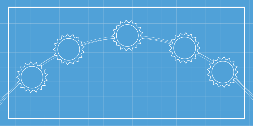 How Does Solar Work-01 Blue grid with five different sun icons in different positions