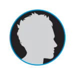 Male silouette in dark grey circle icon