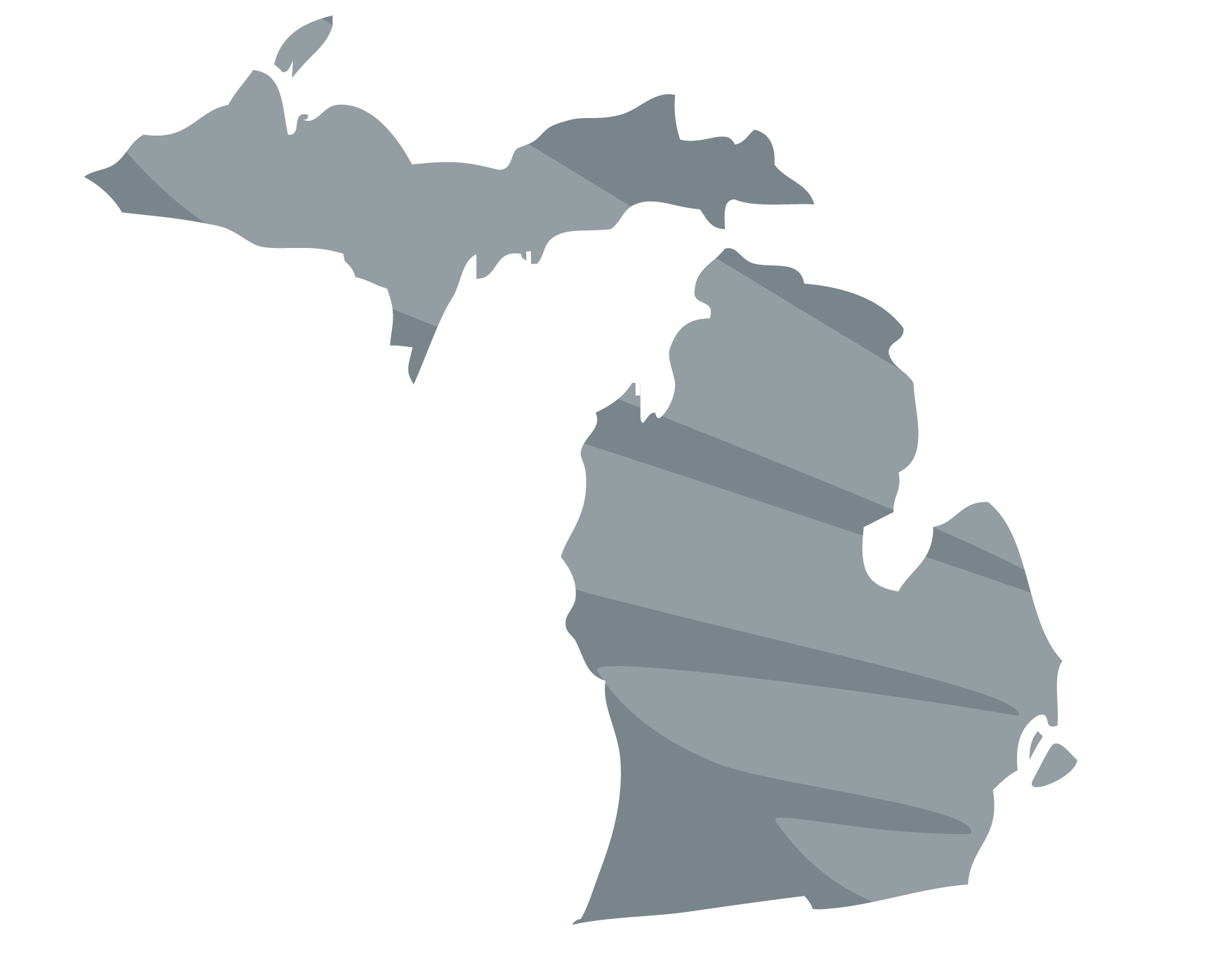 Michigan state outline in grey with Blue Raven Solar logo overlaid