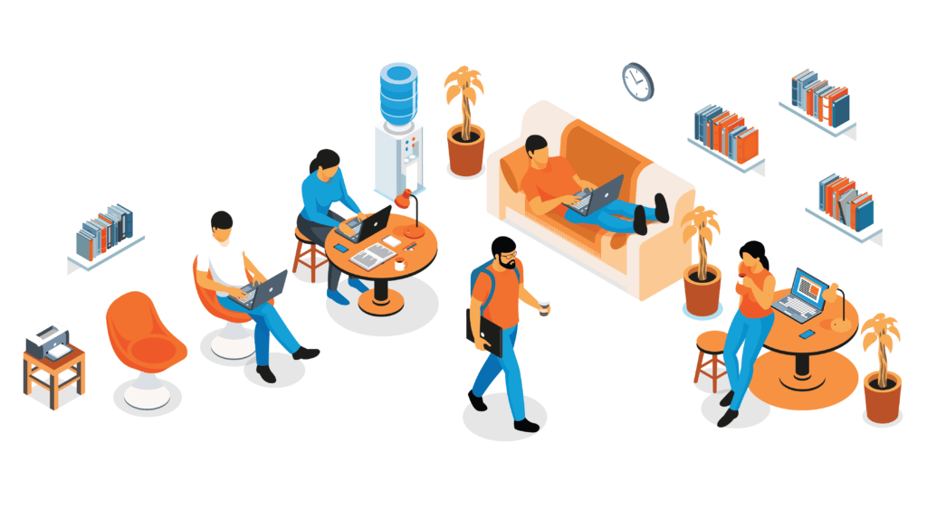 Illustration of a group of people working in different positions