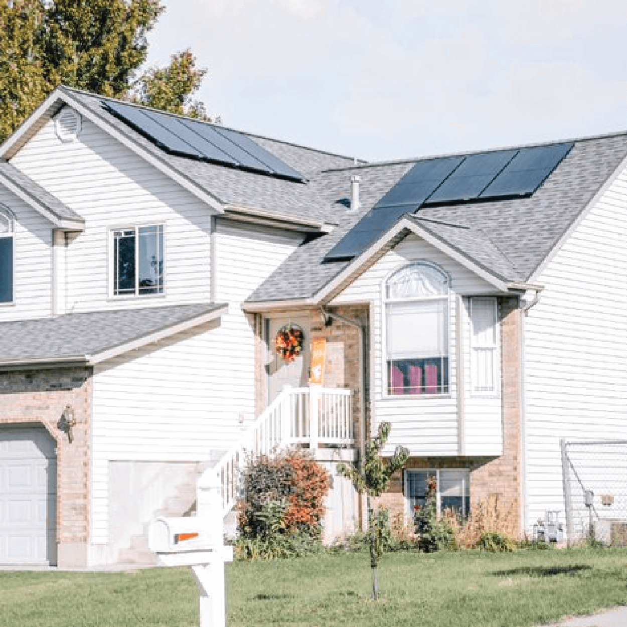 Multi-level house with solar panel system installed on different roof pitches