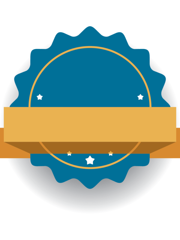 Blue badge with golden banner across the front