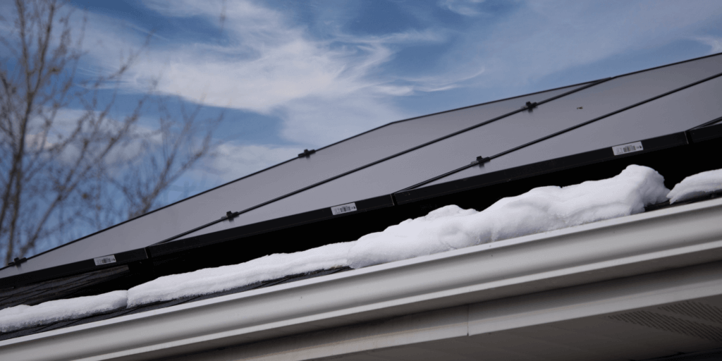 Holiday Cheer and Lower Energy Bills-05 Monocrystalline solar panels installed on a roof, surrounded by snow