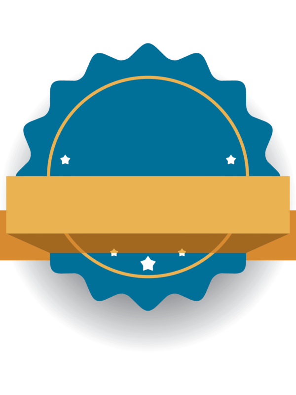 Blue badge with golden banner across the front