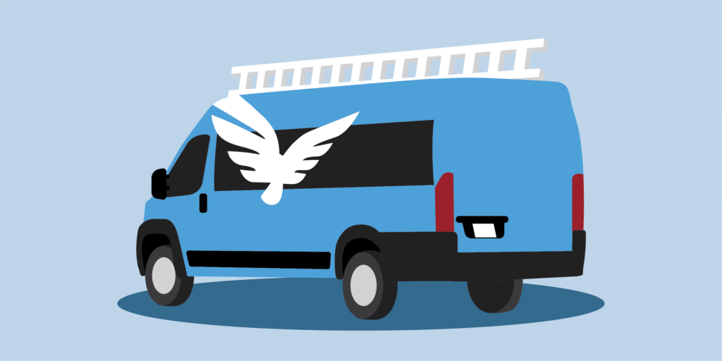 Graphic of Blue Raven Solar installation van with branded icon