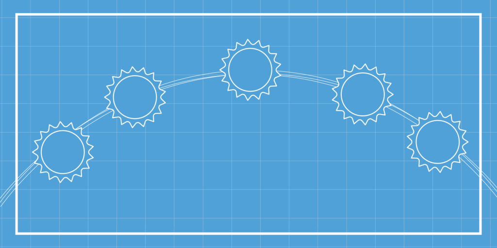 Blue grid with five different sun icons in different positions
