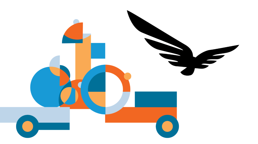 Blue Raven Solar icon with compilation of bright colored geometric shapes