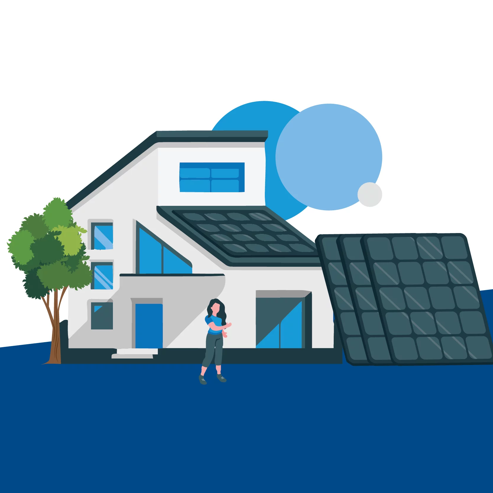 Modern house with solar panels illustration