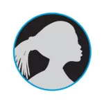 African-American-Female African American female with hair in a ponytail silhouette in dark grey circle icon