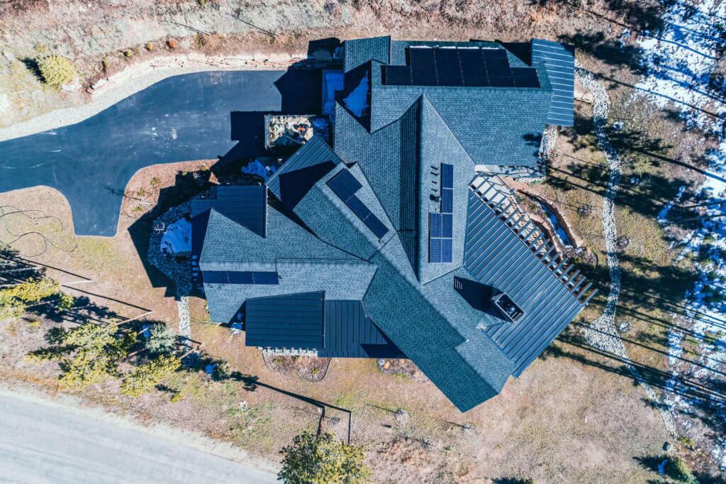 aerial view of solar panel roofing