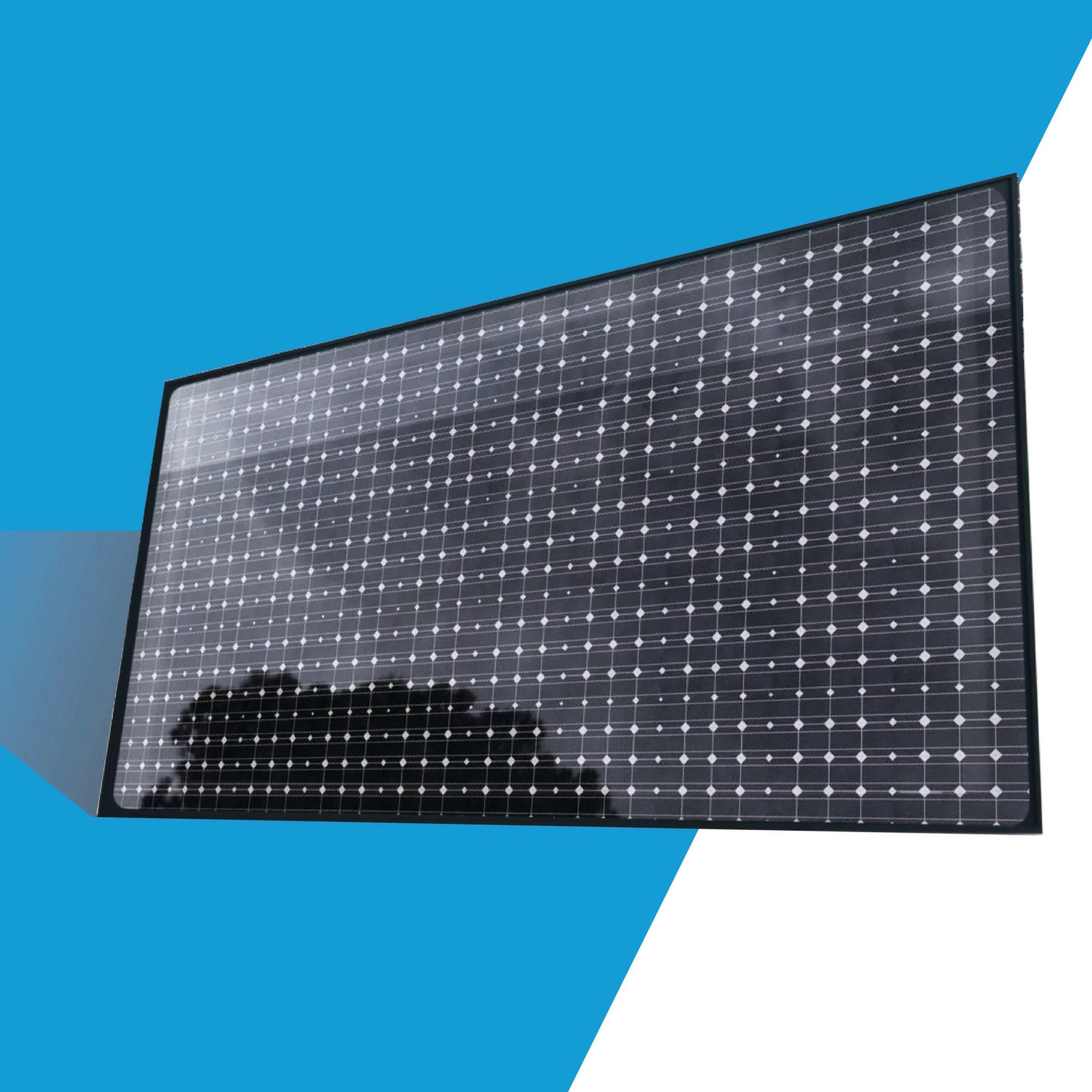 Solar panel graphic with reflection and diagnal bright blue background