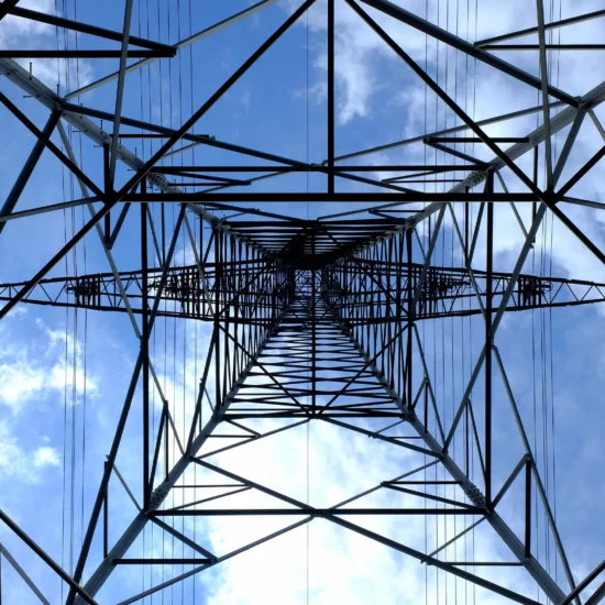 Inside of utility pole and wires running in every direction