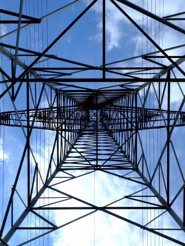 Inside of utility pole and wires running in every direction