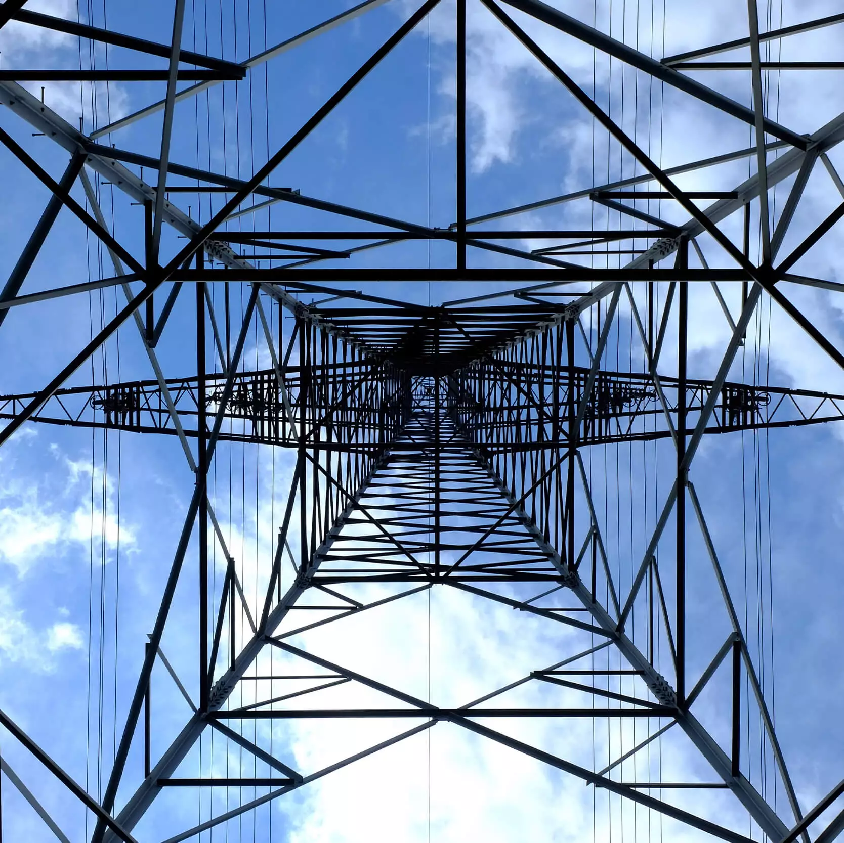 Inside of utility pole and wires running in every direction