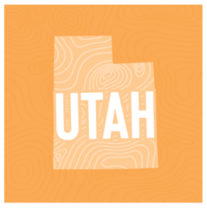 State of Utah icon in light orange tones with geography map texture overlaid