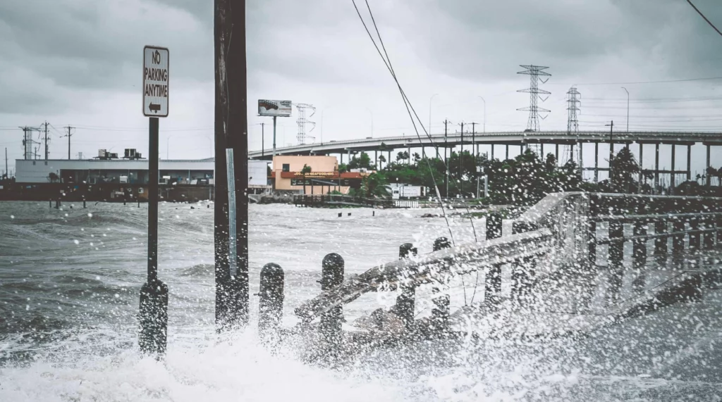 Natural Disaster Water splashing against guardrail