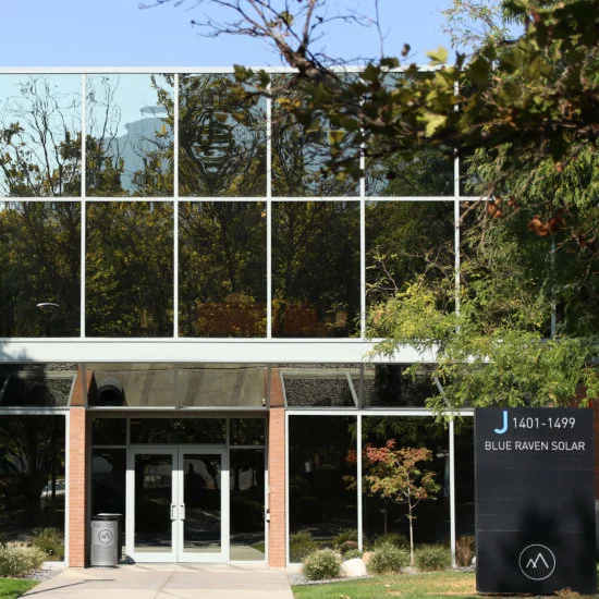 Front preview of Blue Raven Solar Headquarters in Orem, Utah located within Canyon Park