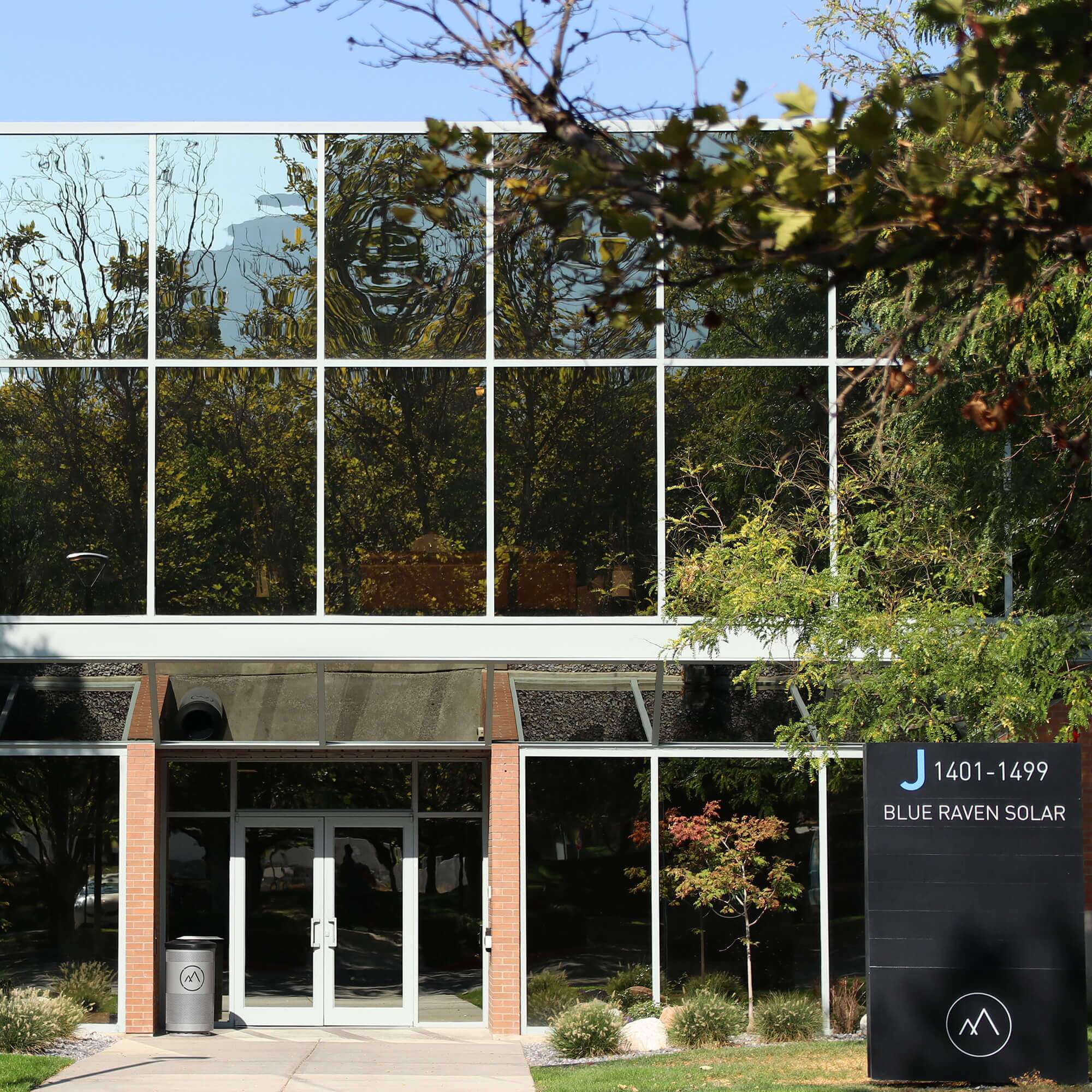 Front preview of Blue Raven Solar Headquarters in Orem, Utah located within Canyon Park