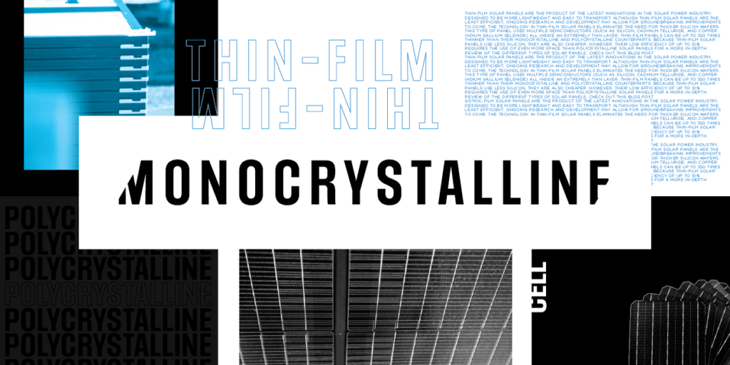 What are the Most Efficient Solar Panels-03 Graphic stating three different types of solar panels including Monocrystalline, Polycrystalline, and Thin-Film