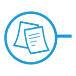 Blue thin-line circle icon with two document inside