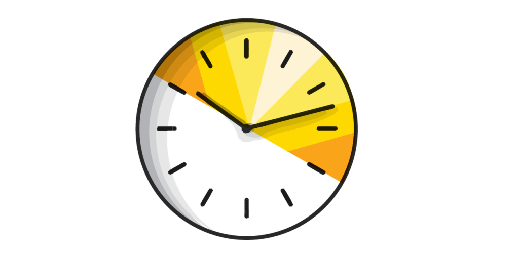 Clock with highlighted yellow sections in representing peak sunlight hours
