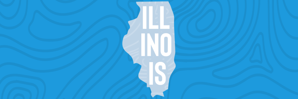 Silhouette of Illinois state in various shades of light blue