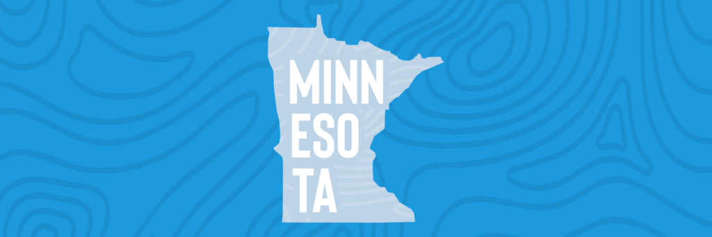 Silhouette of Minnesota state in various shades of light blue
