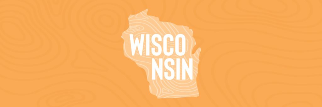 Silhouette of Wisconsin state in various shades of orange