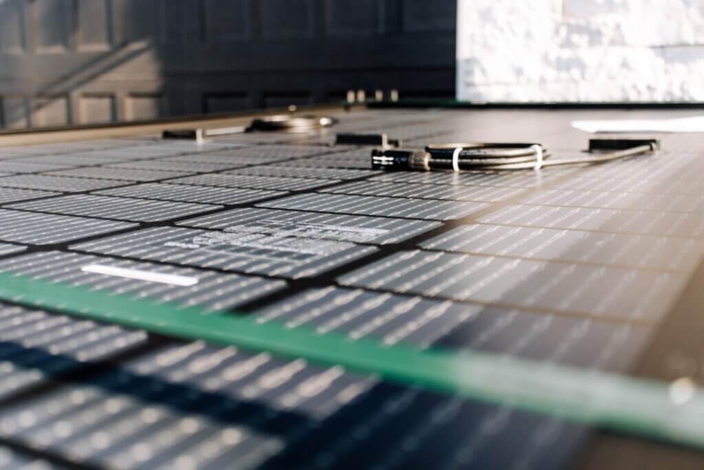 Coal The Nonrenewable Energy Resource of the Past-03 Up close view of solar panels, prior to installation, with cables and proper wiring elements