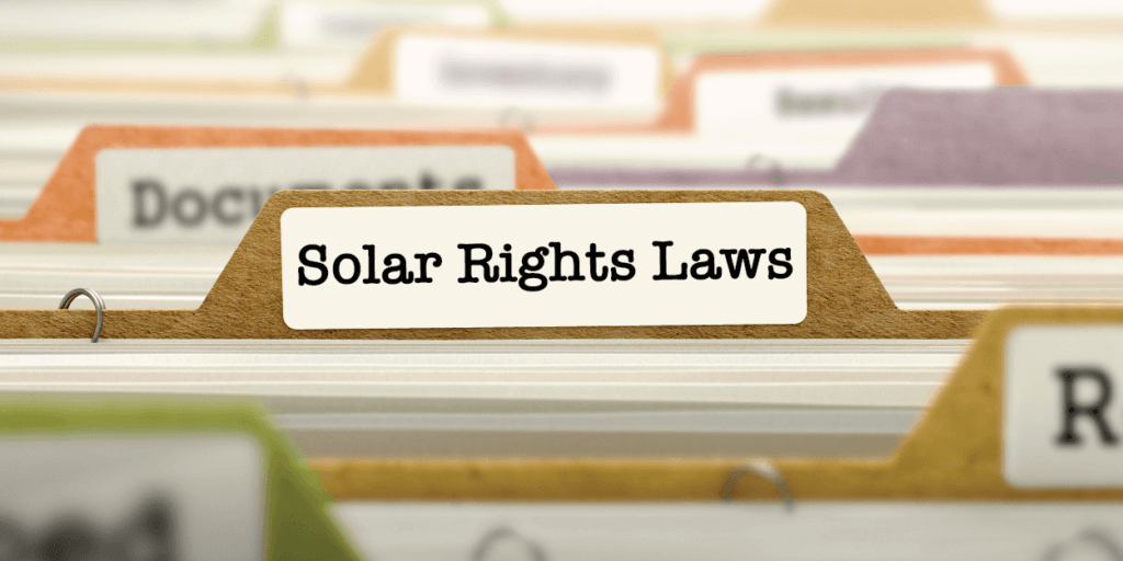 HOAs and Solar Panels-02 File folders with different labels, one indicating "Solar Rights Laws" in typewriter font