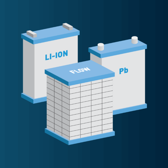 Three different types of residential solar battery icons, grouped together with a dark blue background
