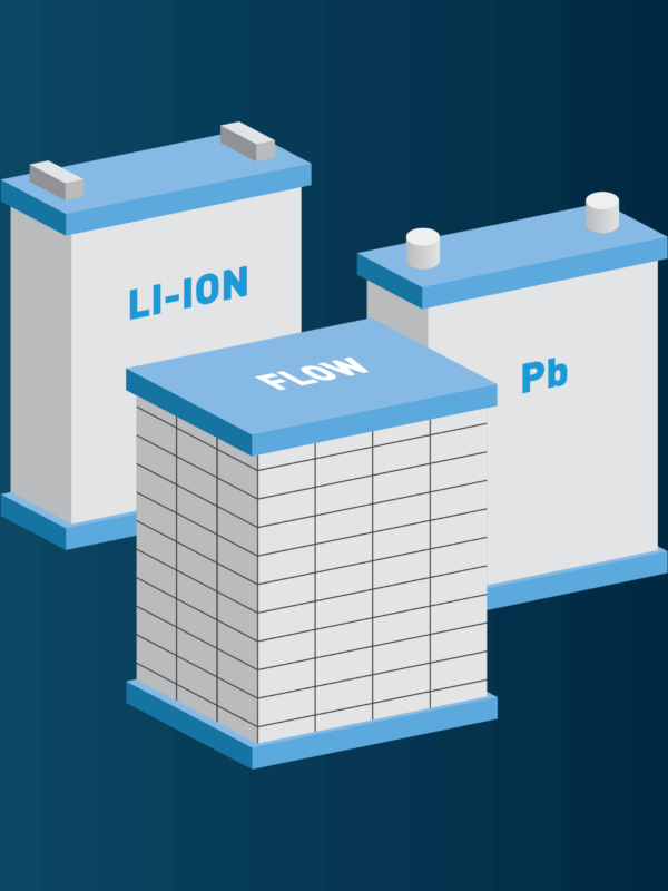 Three different types of residential solar battery icons, grouped together with a dark blue background