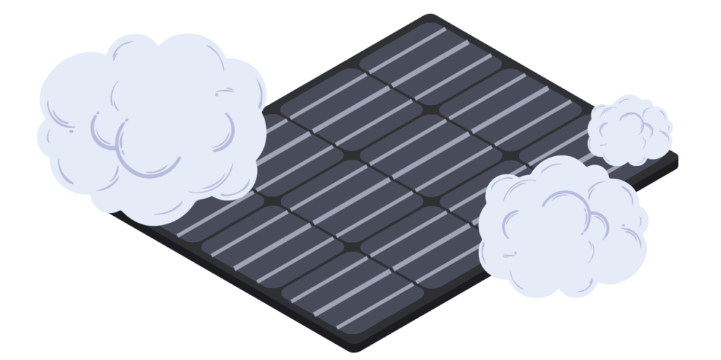 Solar panel graphic with a few grey clouds dispersed around
